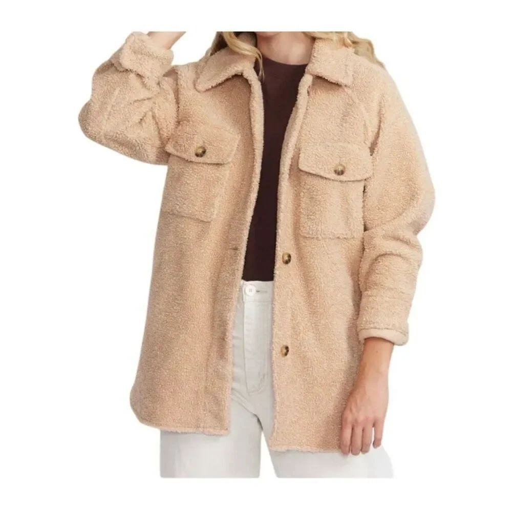Treasure & Bond Womens Tan Sherpa Shacket Size Medium NEW